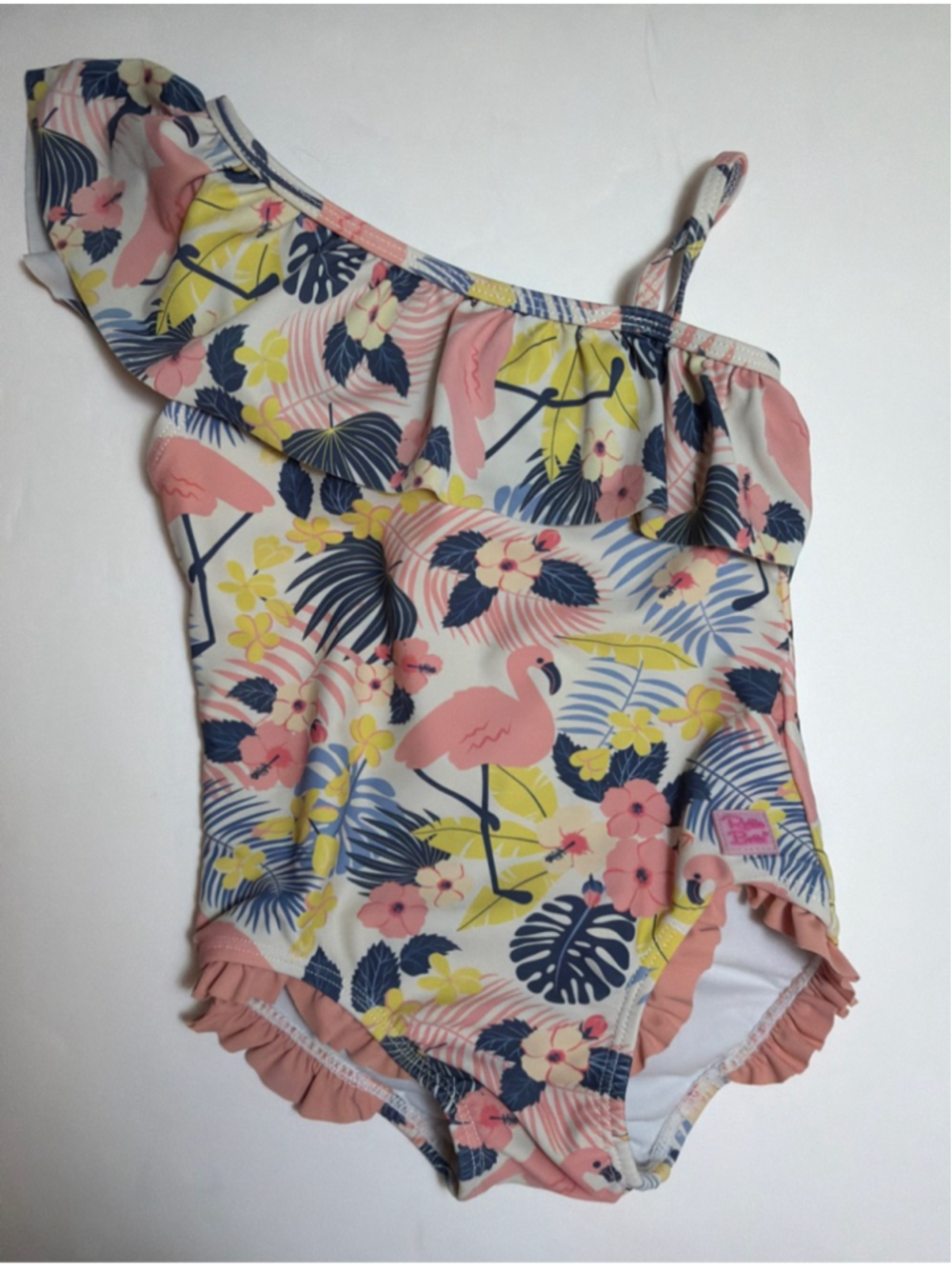 Girls Ruffle Butts One Piece Swimsuit 3T One Shoulder Tropical Flamingo Floral